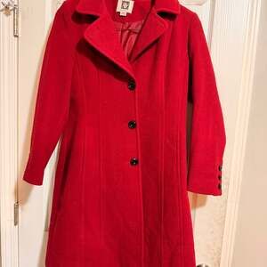 Anne Klein Women's Single-Breasted Red Wool Blend Peacoat